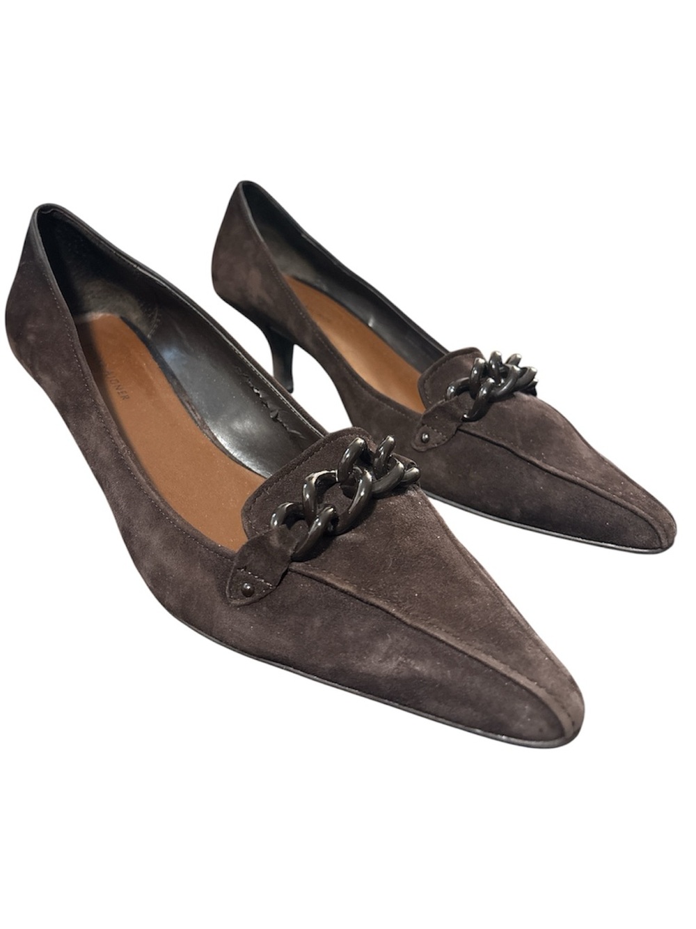 ETIENNE AIGNER E-Michelle Chocolate Brown Suede Pointed Toe Kitten Heel Shoes - Picture 3 of 12